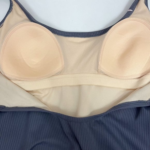 Kona Sol NEW Gray Tropical Floral Ribbed One Piece Swimsuit Scoop Back - LARGE - Picture 3 of 5